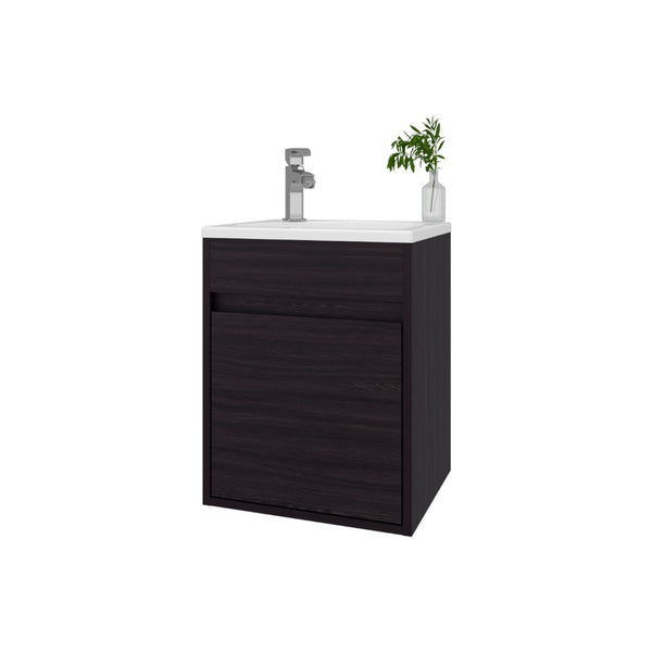 English Elm Wengue Floating Bathroom Vanity With Integrated Sink & 1 Door - Modern Minimalist Storage Solution B062P355658-GIGA