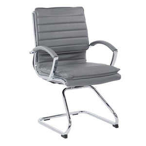OSP Home Furnishings Guest Faux Leather Office Chair with Chrome Sled Base and Ergonomic Lumbar Support Charcoal SPX23595C-U42