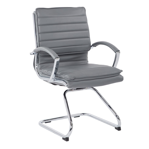 OSP Home Furnishings Guest Faux Leather Office Chair with Chrome Sled Base and Ergonomic Lumbar Support Charcoal SPX23595C-U42
