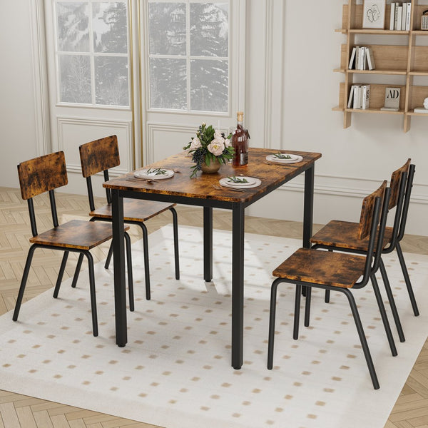 English Elm 5-Piece Modern Dining Set for Small Spaces — 43.3" MDF Top Table with Metal Frame and 4 Chairs, Easy Clean Brown W578133461