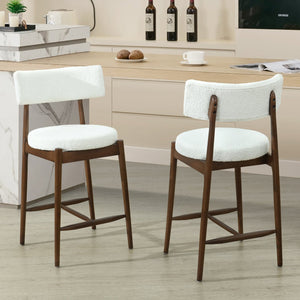 English Elm Christopher Knight Home® - Mid Century Modern Counter Stools Set Of 2 - Stylish Walnut Frame With Plush Beige Boucle Seats N771P205427T