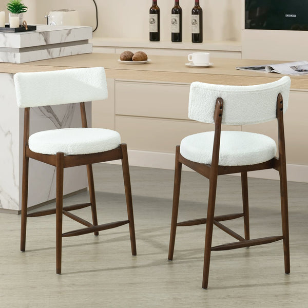 English Elm Christopher Knight Home® - Mid Century Modern Counter Stools Set Of 2 - Stylish Walnut Frame With Plush Beige Boucle Seats N771P205427T