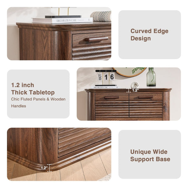 English Elm 6 Drawer Tall Fluted Chest with Waveform Fronts Slim Wooden Storage for Modern Bedroom T5326P425101