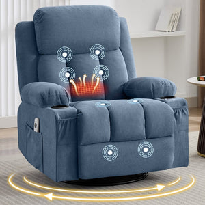 English Elm Swivel Rocker Recliner with Massage Heat and Usb Port for Living Room Comfort W1521P429648