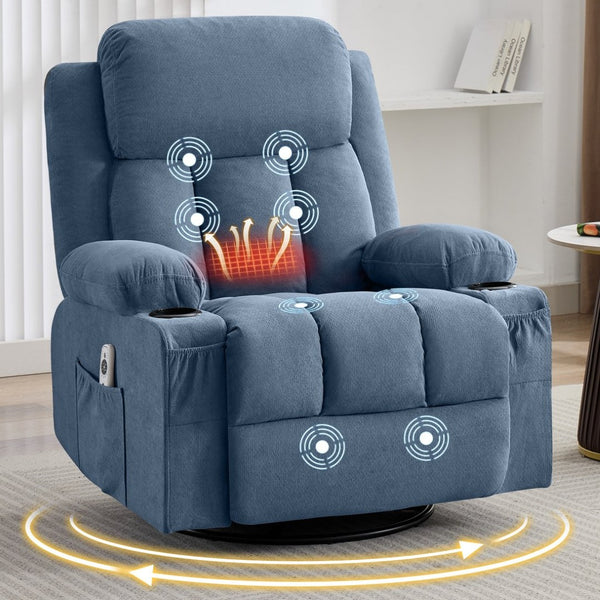 English Elm Swivel Rocker Recliner with Massage Heat and Usb Port for Living Room Comfort W1521P429648