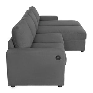 English Elm 103.9" Sectional Sofa with Hidden Storage Chaise, Reconfigurable U-Shape, 4 USB Ports, Durable Twill Upholstery Dark Gray N719S001950R