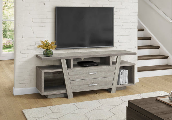 English Elm Tv Stand 60 Inch Console Media Center in Taupe Laminate with Open Shelves, Wire Management & Drawers B2710P219100