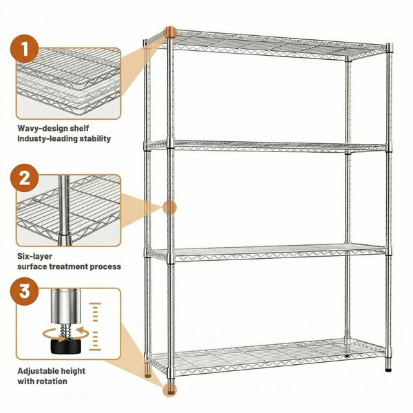 English Elm 1400 Lbs Capacity Four Tier Wire Shelving Unit Heavy Duty Steel Garage Pantry Rack Chrome W5386P445378