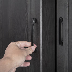 English Elm K&K 71" Tall Farmhouse Pantry Cabinet with Groove Edges, 3 Pull-Out Organizers, 6 Door Shelves Black N707P256507B