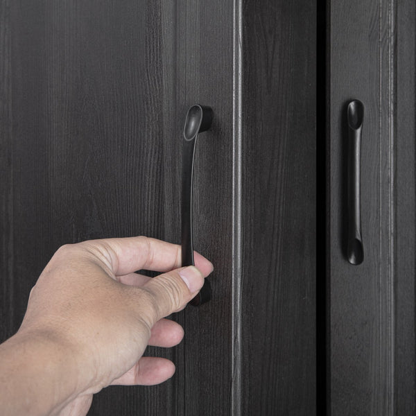 English Elm K&K 71" Tall Farmhouse Pantry Cabinet with Groove Edges, 3 Pull-Out Organizers, 6 Door Shelves Black N707P256507B