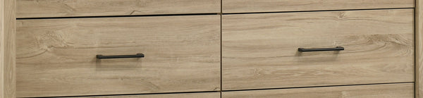 English Elm Celeste 57" Light Oak 6-Drawer Dresser With Black Metal Handles For Modern Bedroom Storage Solutions B061P360302