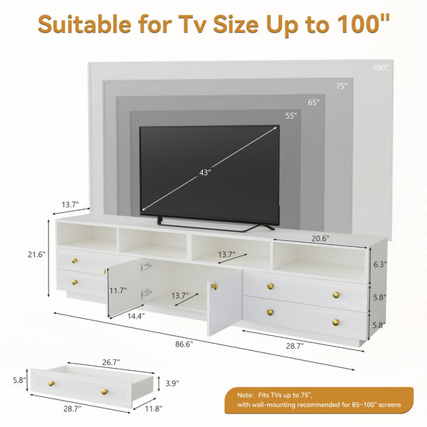 English Elm Tv Stand with Rgb Led Lighting High Gloss Entertainment Center for Large Living Rooms White T3773P416494