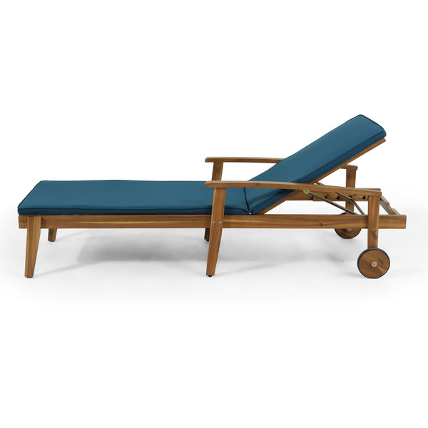 English Elm Christopher Knight Home® - JASON Chaise Lounge Crafted of Durable Acacia Wood with Adjustable 5-Position Recline and Easy-Clean Cushions Blue 71374.00BLU