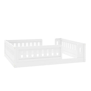 English Elm Wood Full Size Kids Platform Bed Solid Pine Guardrail Low Profile Safe Sleep Frame White N709P321458K
