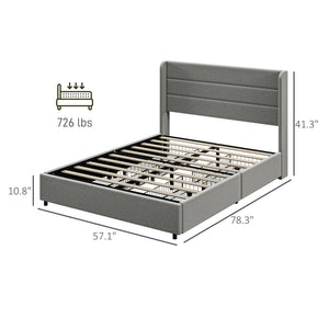 English Elm HOMCOM Full Size Bed Frame with LED RGB Headboard, Built-In Charging Station and 3-Tier Shelf Light Gray W2225P249913