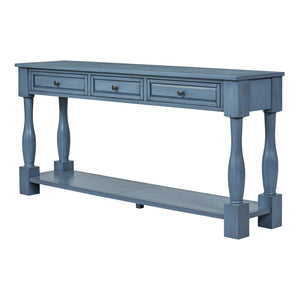 English Elm Trexm Distressed Entryway Console Table Three Drawers Open Shelf Mediterranean Wood Navy N715P372052M