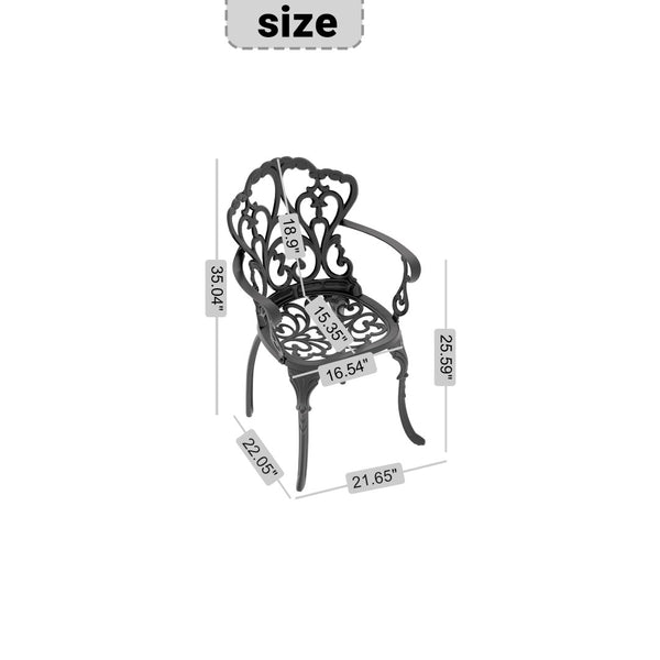 English Elm Cast Aluminum Outdoor Dining Chairs Set of Four with Carved Relief and Weather Resistant Frame W1710S00506