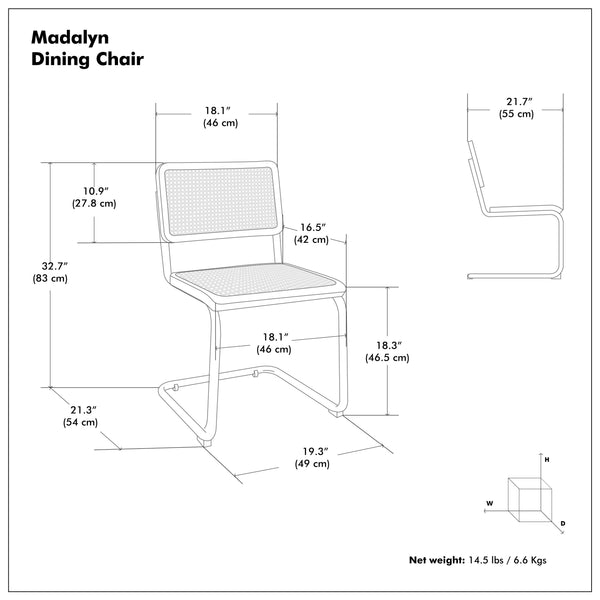 English Elm Madalyn Dining Chairs Set Of 2 - Modern Bauhaus Inspired Design With Chrome Base & Woven Cane Seat B136P266932