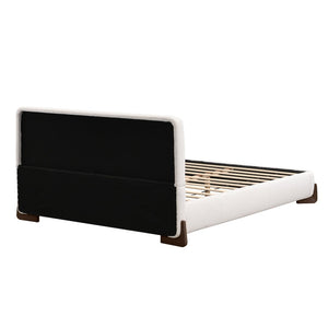 English Elm Elegant Boucle Platform Bed White Upholstered King with Dark Brown Wood Legs N769P228000K