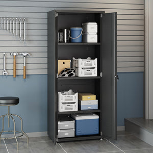 English Elm Rolling Metal Garage Cabinet with Locking Doors Diamond Texture Industrial Storage Charcoal Grey B365P398229