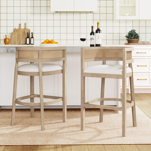 English Elm Christopher Knight Home® - Wood Upholstered Arm Bar Stools Set Of 2 - Beige & Walnut Finish, Perfect For Cozy Kitchen Spaces! N771P265581A