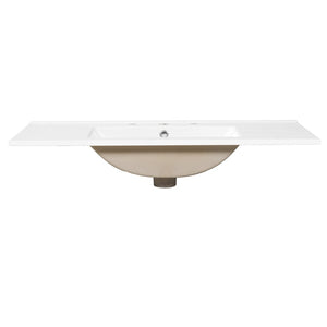 English Elm 36" Freestanding Bathroom Vanity Striped Mdf Cabinet Brass Hardware Ceramic Basin N765P387198D