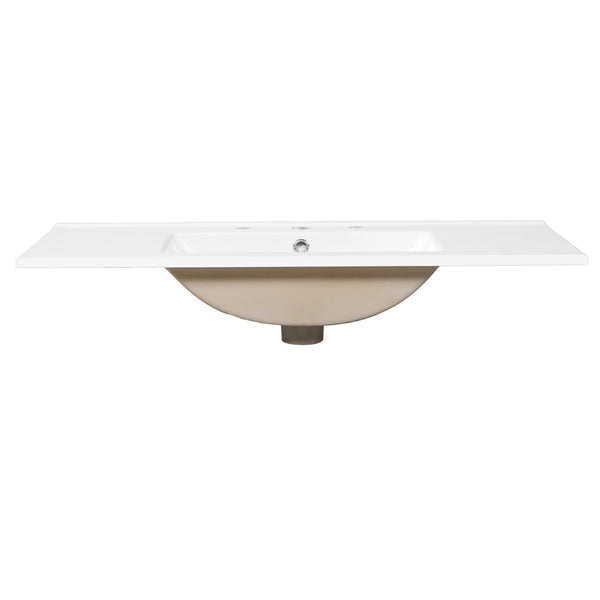 English Elm 36" Freestanding Bathroom Vanity Striped Mdf Cabinet Brass Hardware Ceramic Basin N765P387198D