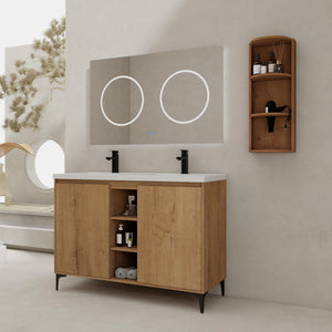 English Elm 48" Freestanding modern bathroom vanity with integrated white resin sink, soft-close doors, durable plywood finish Imitative Oak W999S00345