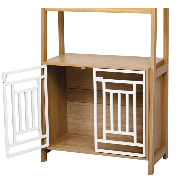 English Elm Modern 2 IN 1 Dog Furniture Leaning Ladder Bookshelf with Hidden Kennel, Walnut Mid-Century Storage for Dogs up to 50lbs N843P256446W