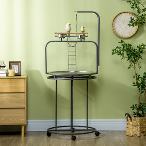 English Elm PawHut Large Parrot Play Stand with 3 Ladders, Toy Hook, Wheels & Removable Tray for Birds Gray W2225P173756