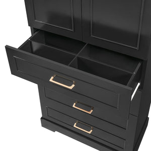 English Elm 72.2'' Tall Freestanding Bathroom Cabinet with 3 Drawers, Adjustable Shelf, Soft-Close Doors, Modern Elegant Design Black N729P296769B