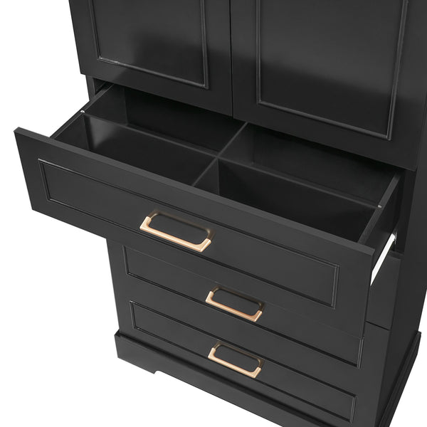 English Elm 72.2'' Tall Freestanding Bathroom Cabinet with 3 Drawers, Adjustable Shelf, Soft-Close Doors, Modern Elegant Design Black N729P296769B