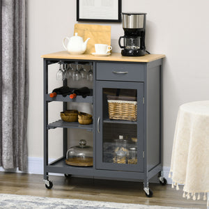English Elm HOMCOM Mobile Kitchen Island with Drop Leaf Breakfast Bar, Rubberwood Top, Locking Casters & Storage Grey W2225P217390