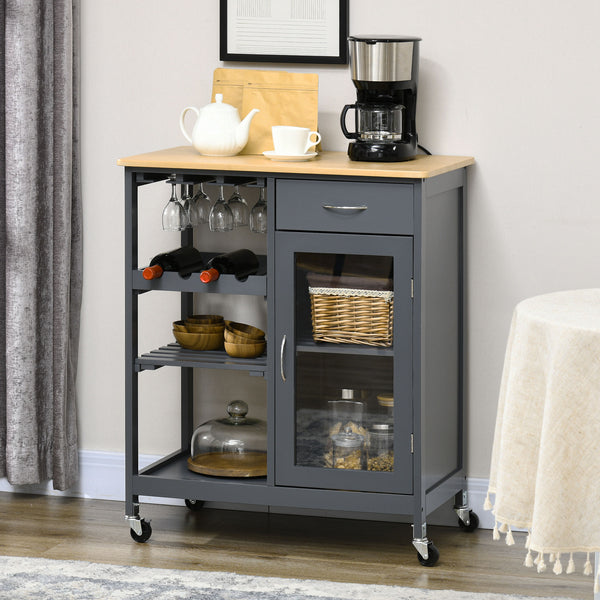 English Elm HOMCOM Mobile Kitchen Island with Drop Leaf Breakfast Bar, Rubberwood Top, Locking Casters & Storage Grey W2225P217390