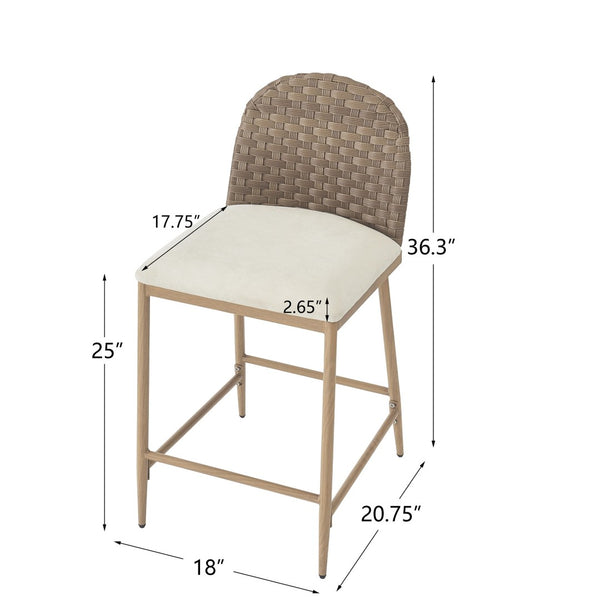 English Elm 25" Farmhouse Counter Stools Set of 2 Woven Rattan Back Iron Frame Kitchen Island N762P329154D