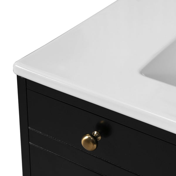 English Elm 30'' Solid Wood Frame Bathroom Vanity with Ceramic Sink, Retro Black Freestanding 2-Drawer Cabinet N710P276724B