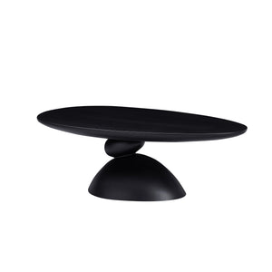 English Elm 47.27" Lucky Stone Oval CoffeeTable with Sculptural Stacked Pebble Base, Minimalist Fiberglass Centerpiece Black W2664S00046