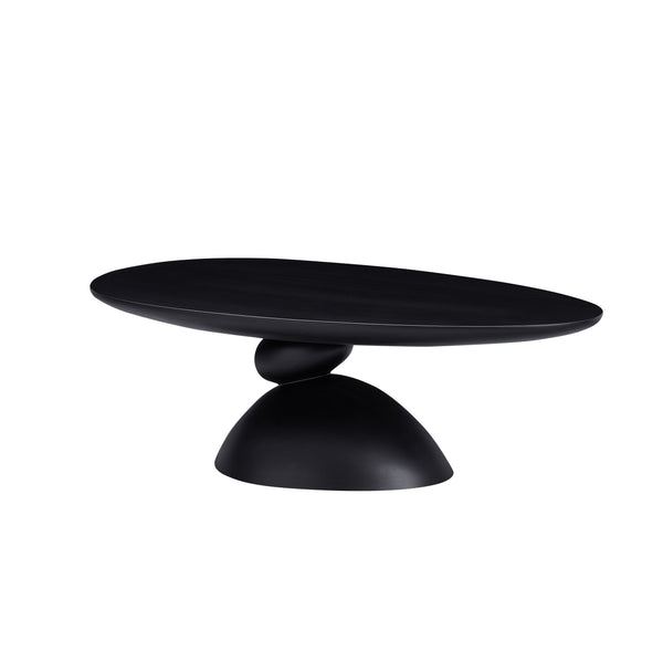 English Elm 47.27" Lucky Stone Oval CoffeeTable with Sculptural Stacked Pebble Base, Minimalist Fiberglass Centerpiece Black W2664S00046