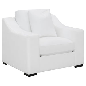 English Elm Chelan White Fabric Accent Chair with Sloped Arms Boxed Cushions and Cappuccino Wood Legs B062P440261