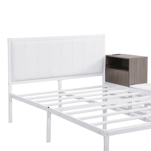 English Elm Full Size Metal Platform Bed With Stylish Storage Shelves & Cushioned Footrest For Organized Living N737P199334K