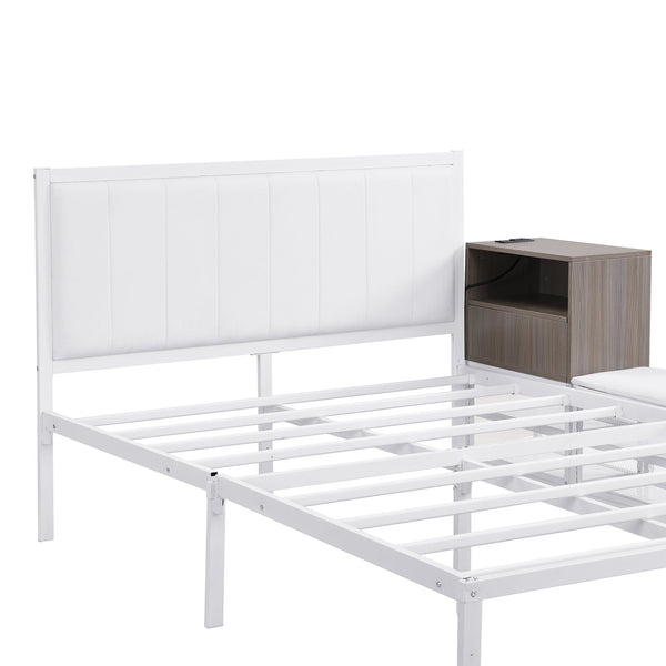 English Elm Full Size Metal Platform Bed With Stylish Storage Shelves & Cushioned Footrest For Organized Living N737P199334K