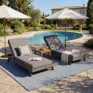 English Elm Lounge Chaise Outdoor Acacia Wood Slatted Frame with Water Resistant Cushion Resort Style Black,Dark Grey N770P442B26G