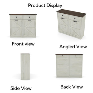 English Elm Farmhouse Barn Door Tilt-Out Trash Cabinet with Waterproof Woodgrain Top, 2 Drawers, 2x10gal Storage W2557P237960