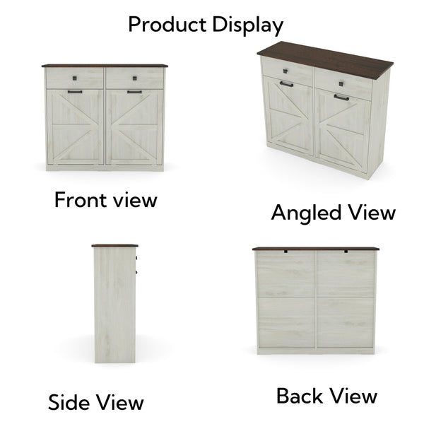 English Elm Farmhouse Barn Door Tilt-Out Trash Cabinet with Waterproof Woodgrain Top, 2 Drawers, 2x10gal Storage W2557P237960