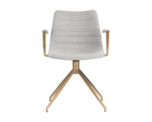 Sunpan Andres Swivel Dining Armchair – Elegant Industrial Design with Gold Legs for Stylish Dining Spaces Belfast Heather Grey