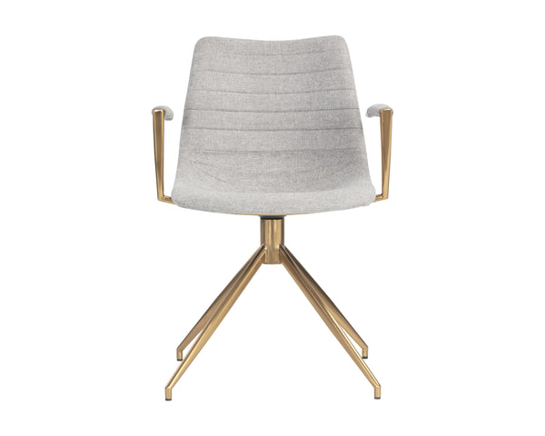 Sunpan Andres Swivel Dining Armchair – Elegant Industrial Design with Gold Legs for Stylish Dining Spaces Belfast Heather Grey