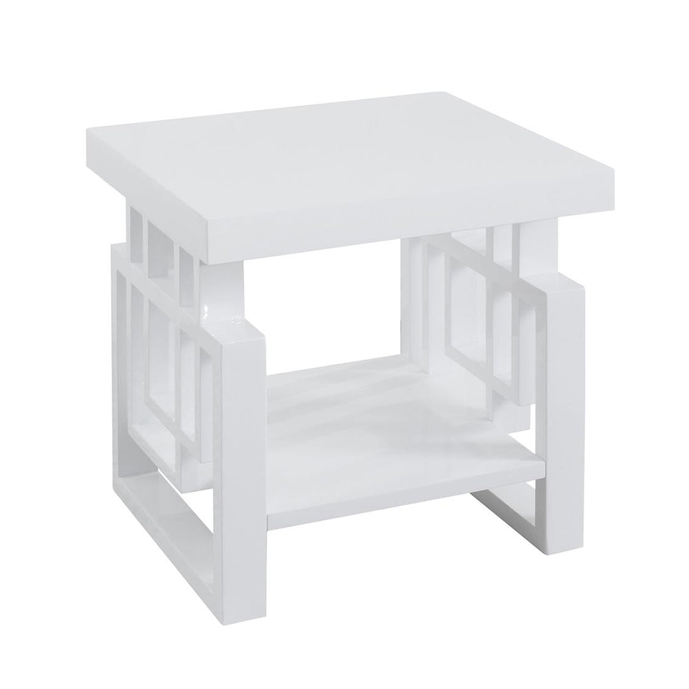 English Elm Rectangular Farmhouse Coffee Table with Rustic Engineered Wood Finish, Sturdy Center Brace and Warm Tone Glossy White B016P370648