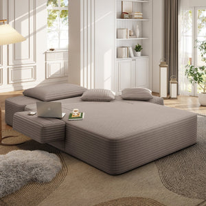 English Elm Luxurious Corduroy Frameless Chaise with Sleeper Conversion Foam Cushioning and Storage Pocket Coffee W3219P459757