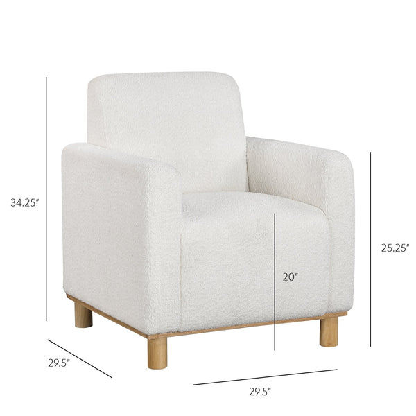 English Elm Mason White Boucle Arm Chair with Pocket Springs, Solid Hardwood Cylindrical Legs, Plush Comfort B050P229984