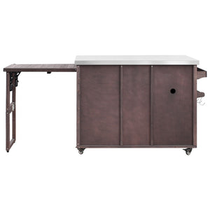 English Elm K&k Outdoor Rolling Kitchen Island Fir Wood Stainless Steel Top with Foldable Prep Station Dark Brown N707P370276Z